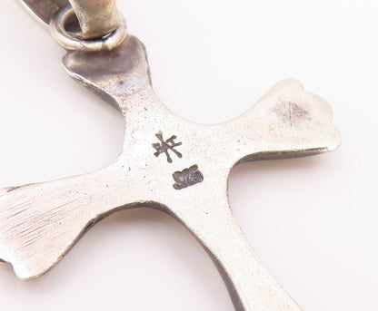 925 Sterling Silver  Vintage Religious Cross Oxidized Detail Pendant  PT16657