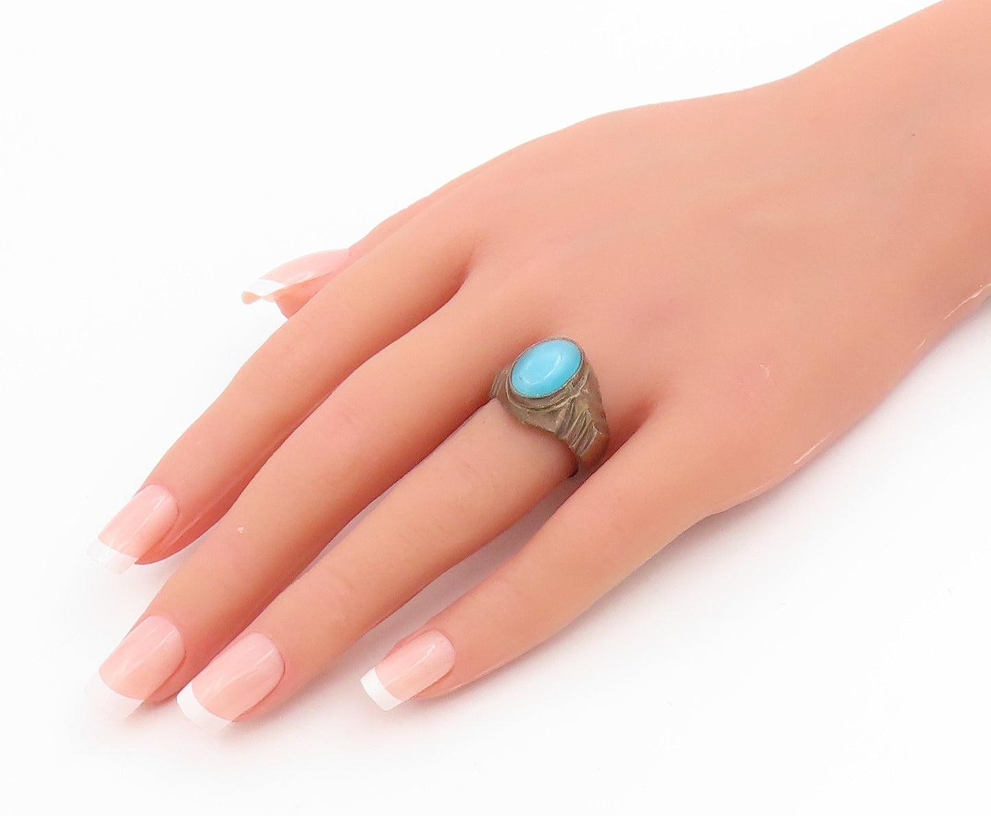 925 Sterling Silver Vintage Ring MEXICO Cabochon Cat's Eye Band  Sz 8  RG34259