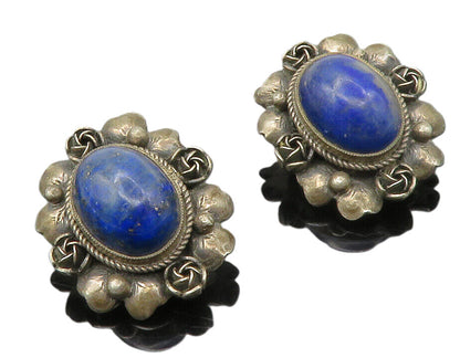 PERRUZI 925 Silver  Vintage Lapis Lazuli Non Pierce Drop Earrings  EG7210