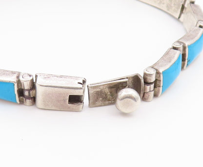 925 Sterling Silver Vintage Bracelet Modernist Cabochon Turquoise Link  BT12187