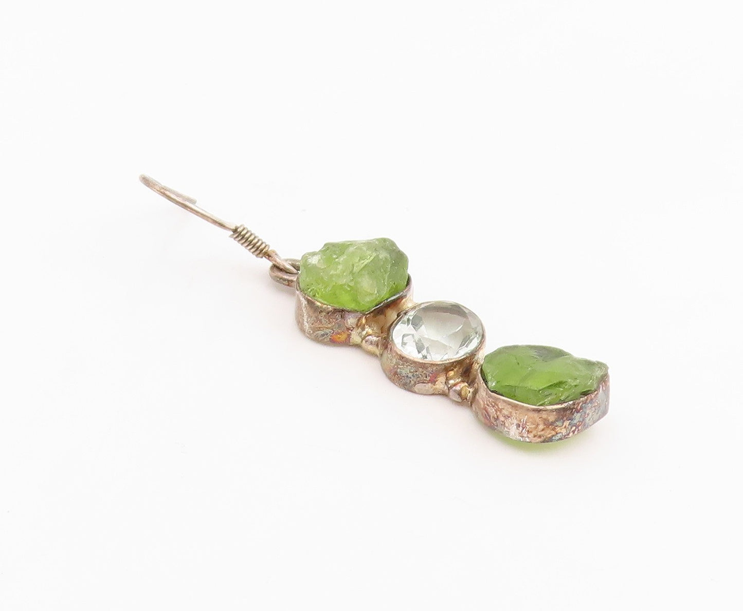 925 Sterling Silver Vintage Earrings Modernist Peridot & Topaz Dangle  EG14074