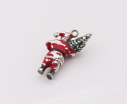 925 Sterling Silver  Vintage Mini Santa Holding Christmas Tree Pendant PT22082