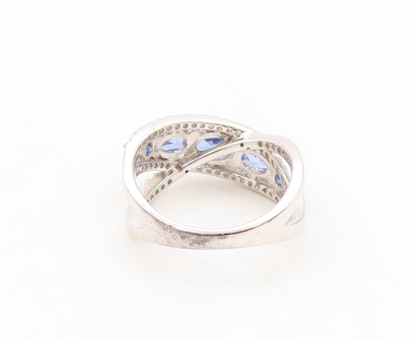 925 Sterling Silver Vintage Ring Designer Oval Sapphire CZ Bands  Sz 7.5 RG31073