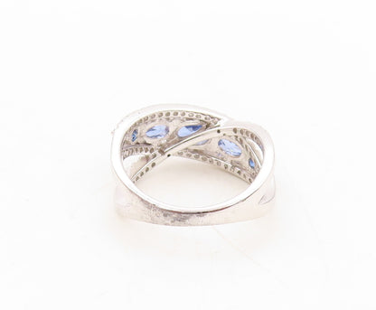 925 Sterling Silver Vintage Ring Designer Oval Sapphire CZ Bands  Sz 7.5 RG31073