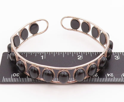925 Sterling Silver Vintage Bracelet Designer Oval Cabochon Onyx Cuff  BT11303