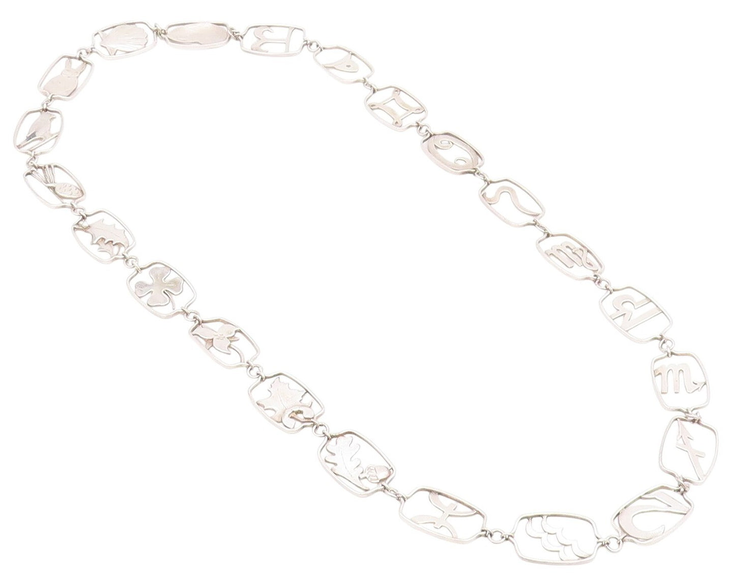 925 Sterling Silver Vintage Necklace ROGER NICHOLS Objects Cutout Chain NE4445