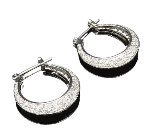 925 Sterling Silver  Vintage Elegant Cubic Zirconia Hoop Earrings  EG12005