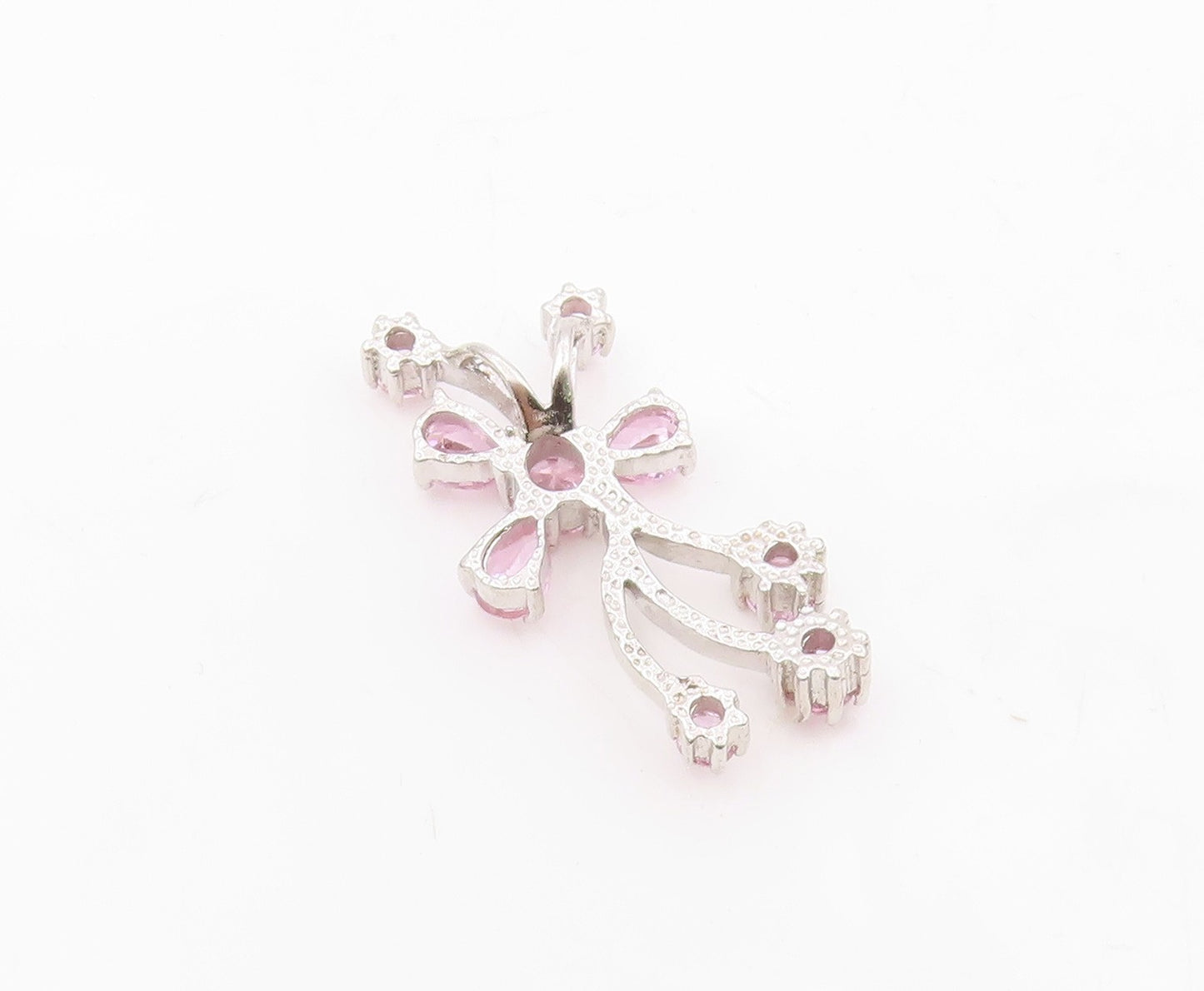 925 Sterling Silver Multi Shape Pink Topaz Floral Vine Motif Pendant PT8278