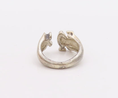925 Sterling Silver Vintage Ring Solid Split Band Fish Carved  Sz 8  RG28955