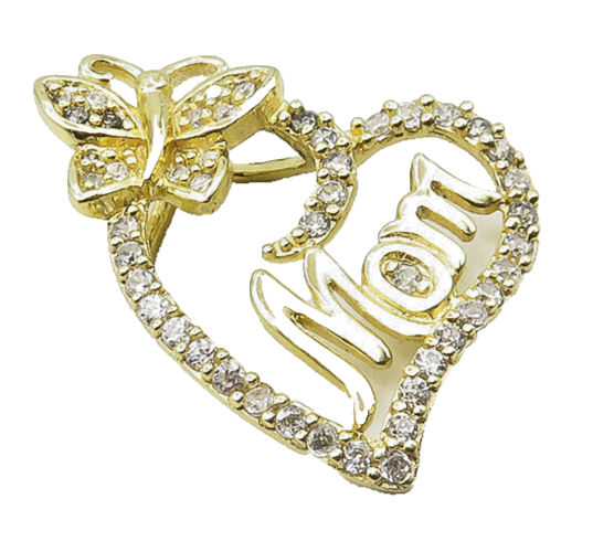 925 Silver  Shiny Cubic Zirconia Gold Plated Mom Love Heart Pendant  PT14742