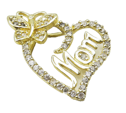 925 Silver  Shiny Cubic Zirconia Gold Plated Mom Love Heart Pendant  PT14742