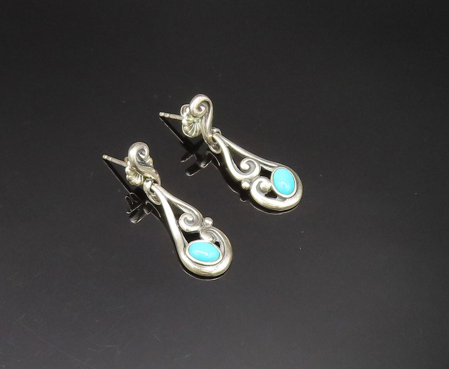 CAROLYN POLLACK 925 Silver  Vintage Swirl Wrapped Turquoise Earrings  EG11831