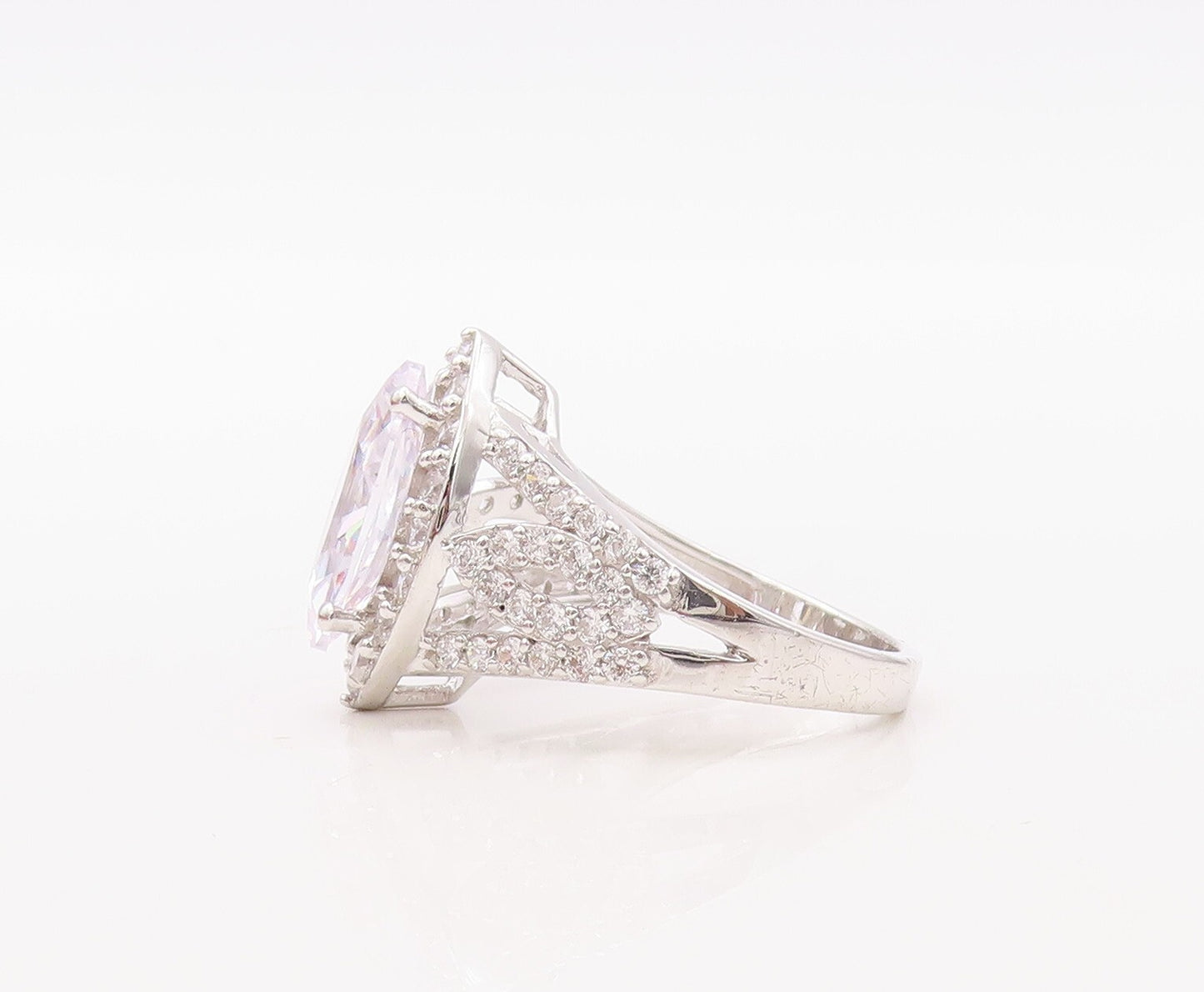 925 Sterling Silver Vintage Ring Designer Marquise Cut CZ Inlay  Sz 7  RG30848