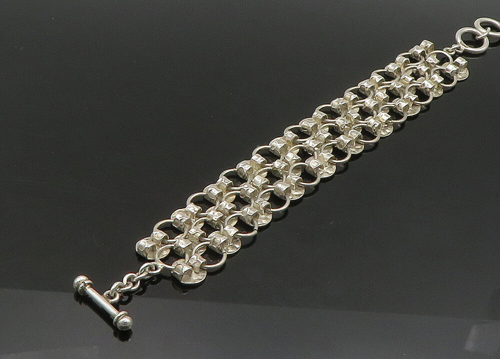 925 Sterling Silver  Vintage Shiny Round Patterned Chain Bracelet  BT9073