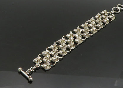 925 Sterling Silver  Vintage Shiny Round Patterned Chain Bracelet  BT9073