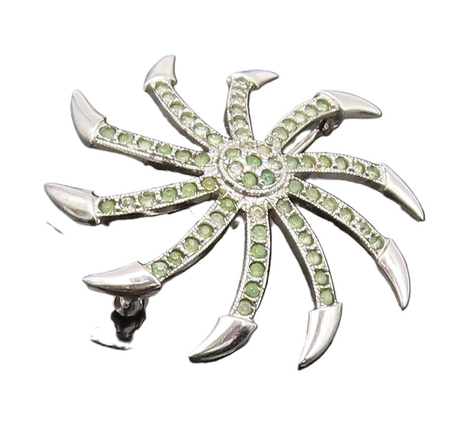 925 Sterling Silver Vintage Brooch Pin Ninja Peridot Star Bladed Ends  BP10625