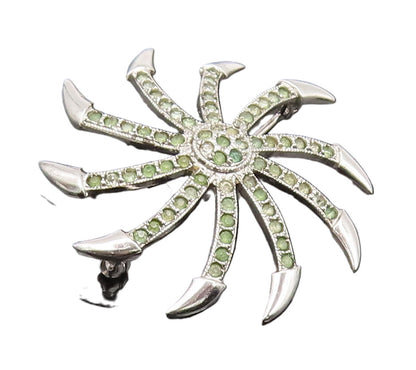 925 Sterling Silver Vintage Brooch Pin Ninja Peridot Star Bladed Ends  BP10625