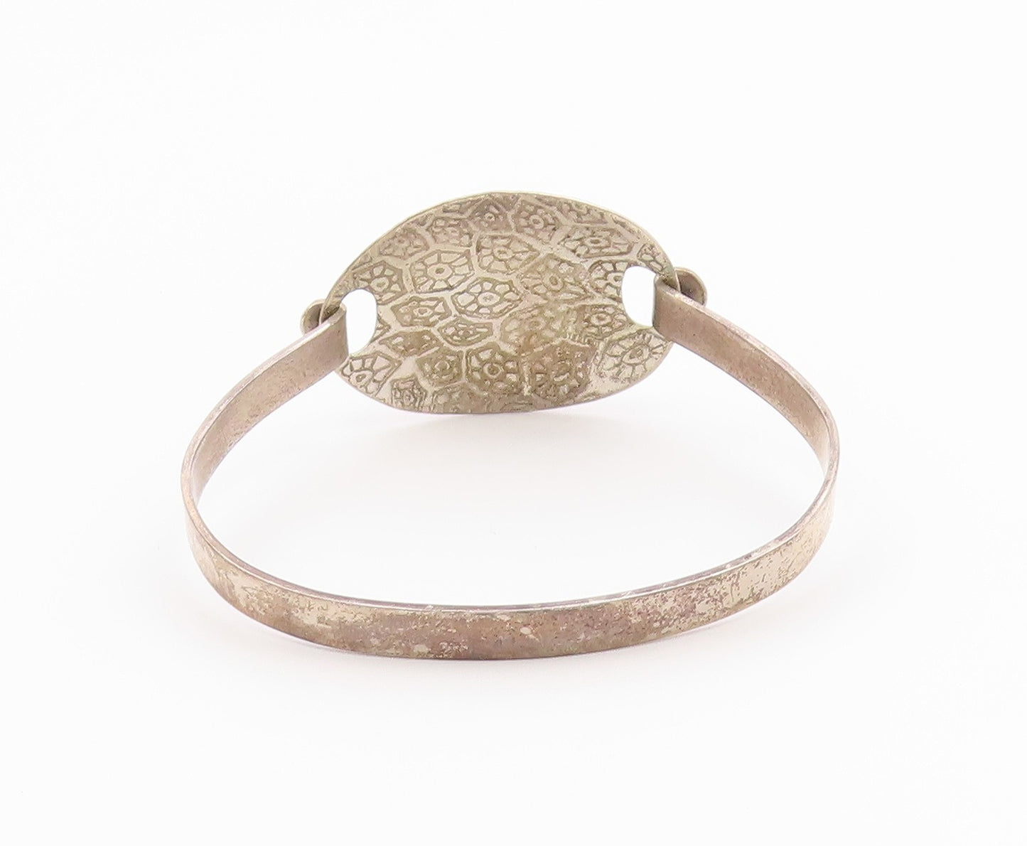 DESIGNER 925 Silver  Vintage Etched Pattern Shiny Hook Bangle Bracelet  BT8633