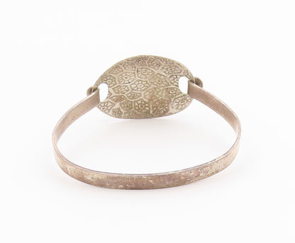 DESIGNER 925 Silver  Vintage Etched Pattern Shiny Hook Bangle Bracelet  BT8633