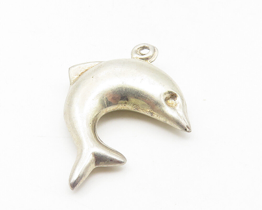 925 Sterling Silver  Vintage Shiny Hollow Leaping Dolphin Pendant  PT8949