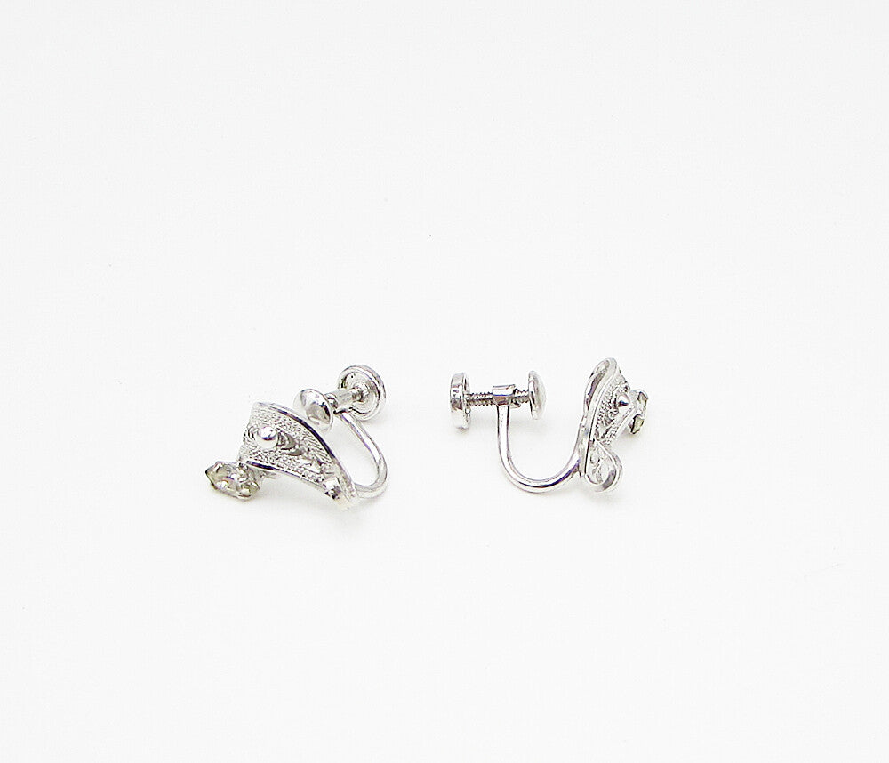 925 Silver  Cubic Zirconia Laced Leaf Non Pierced Screw Back Earrings  EG1853