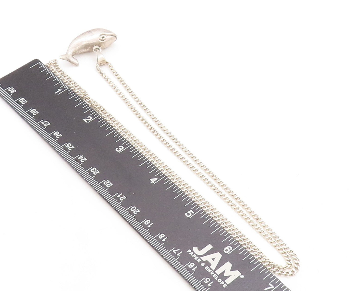 925 Sterling Silver  Vintage Hollow Whale Pendant Thin Chain Necklace  NE1441