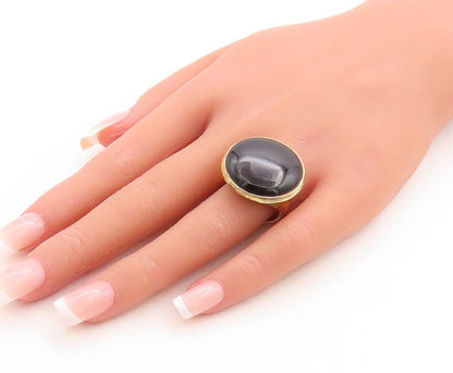 925 Sterling Silver Vintage Ring Gold Plated Large Cabochon Onyx Sz 8.5  RG30092