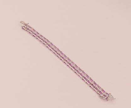 925 Sterling Silver  Vintage Amethyst Rectangular Double Band Bracelet  BT9822