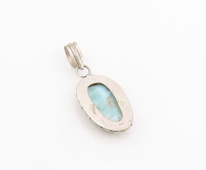 925 Sterling Silver Vintage Pendant Cabochon Larimar Scrollwork Drop  PT25790
