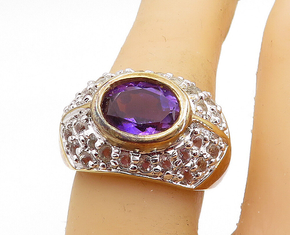 ROSS SIMON 925 Silver Amethyst & Topaz Two Tone Cocktail Ring Sz 6.5 RG6768