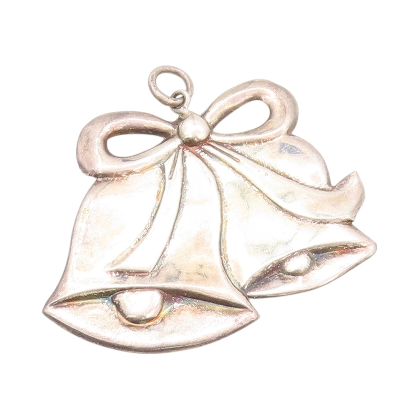 925 Sterling Silver Vintage Pendant Christmas Bells With Bow Cutout  PT24077