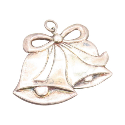 925 Sterling Silver Vintage Pendant Christmas Bells With Bow Cutout  PT24077