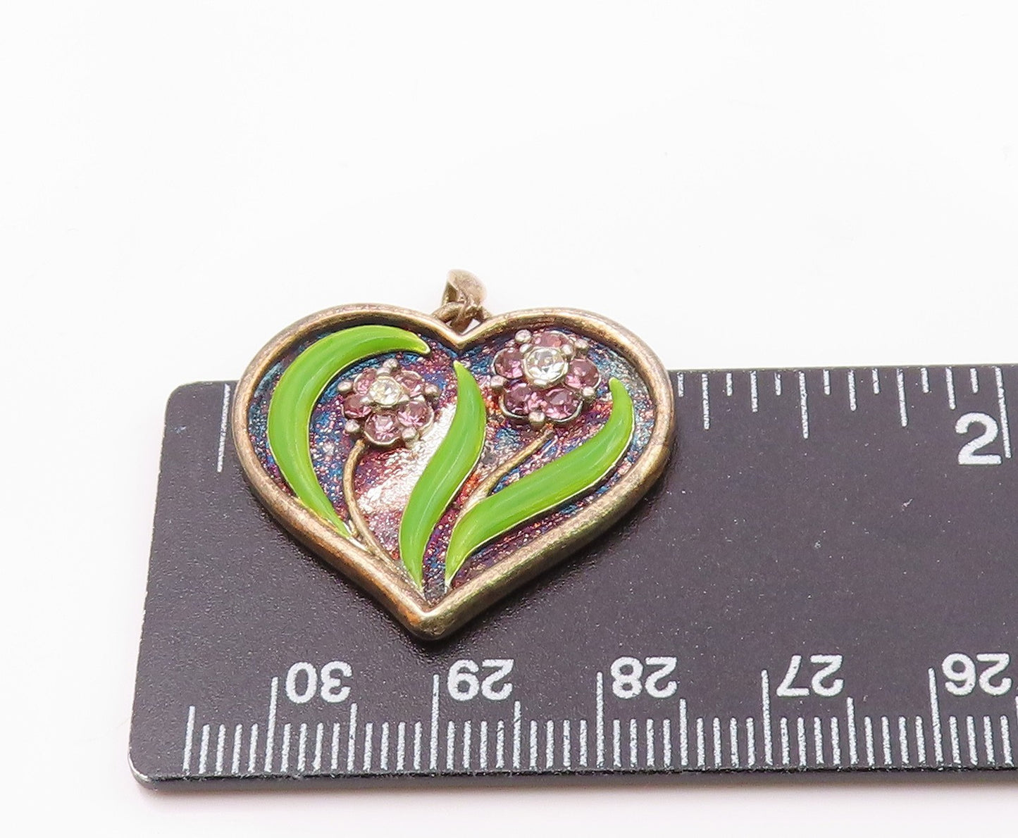 LENOX 925 Silver  Vintage Topaz & Enamel Floral Love Heart Pendant  PT15723