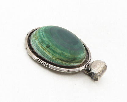 JAKE SAMPSON NAVAJO 925 Silver  Vintage Cabochon Cut Malachite Pendant  PT7864