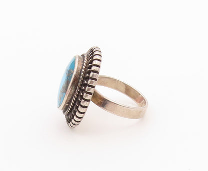925 Sterling Silver Vintage Ring Classic Turquoise Statement Band Sz 6.5 RG36479