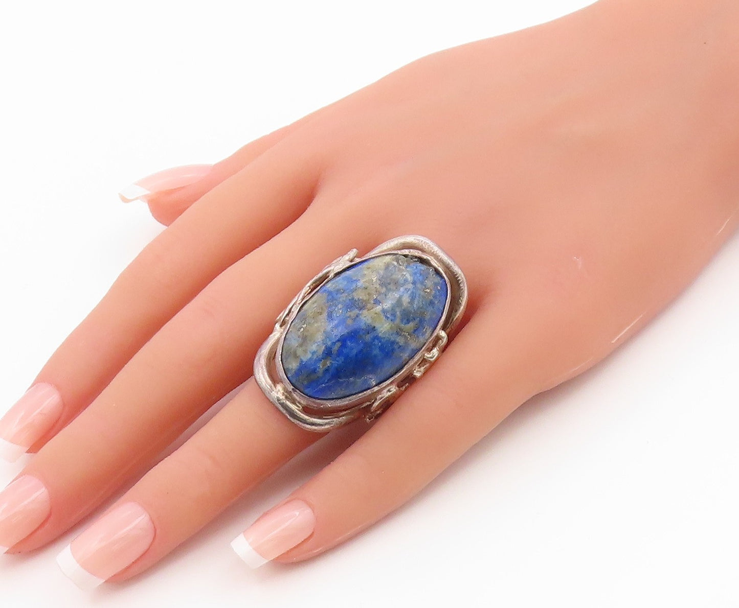 925 Sterling Silver Vintage Ring Classic Large Lapis Lazuli Band Sz 10.5 RG35650
