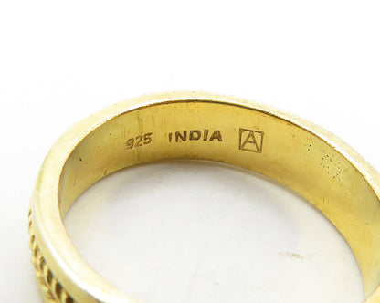 925 Sterling Silver  Shiny Gold Plated Wheat Detail Band Ring Sz 7  RG17295