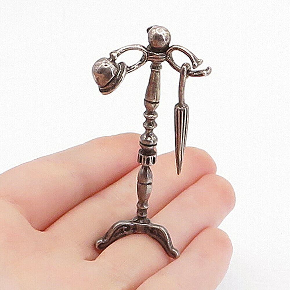 925 Sterling Silver  Vintage Antique Hat & Umbrella Coat Rack Ornament  TR1104
