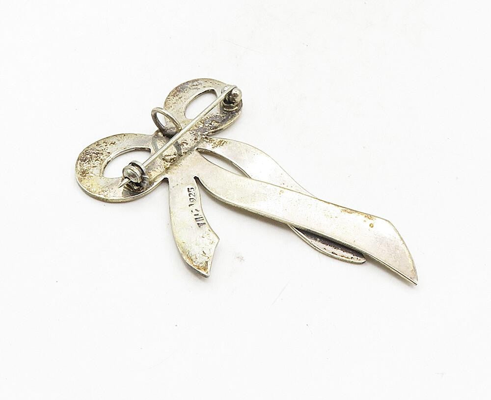 925 Sterling Silver  Vintage Shiny Smooth Bow Tied Ribbon Brooch Pin  BP3518