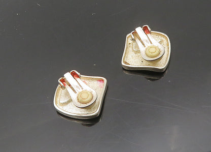 925 Sterling Silver  Vintage Black Onyx Etched Non Pierce Earrings  EG9797