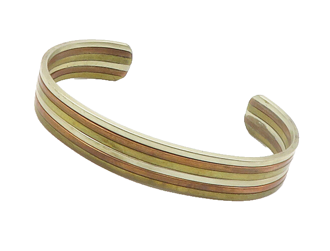 925 Sterling Silver  Vintage Shiny Three Tone Striped Cuff Bracelet  BT6708