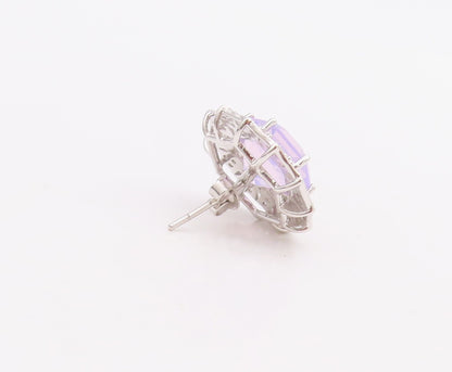 925 Sterling Silver Vintage Earrings Purple & White CZ Floral Inlay  EG13247