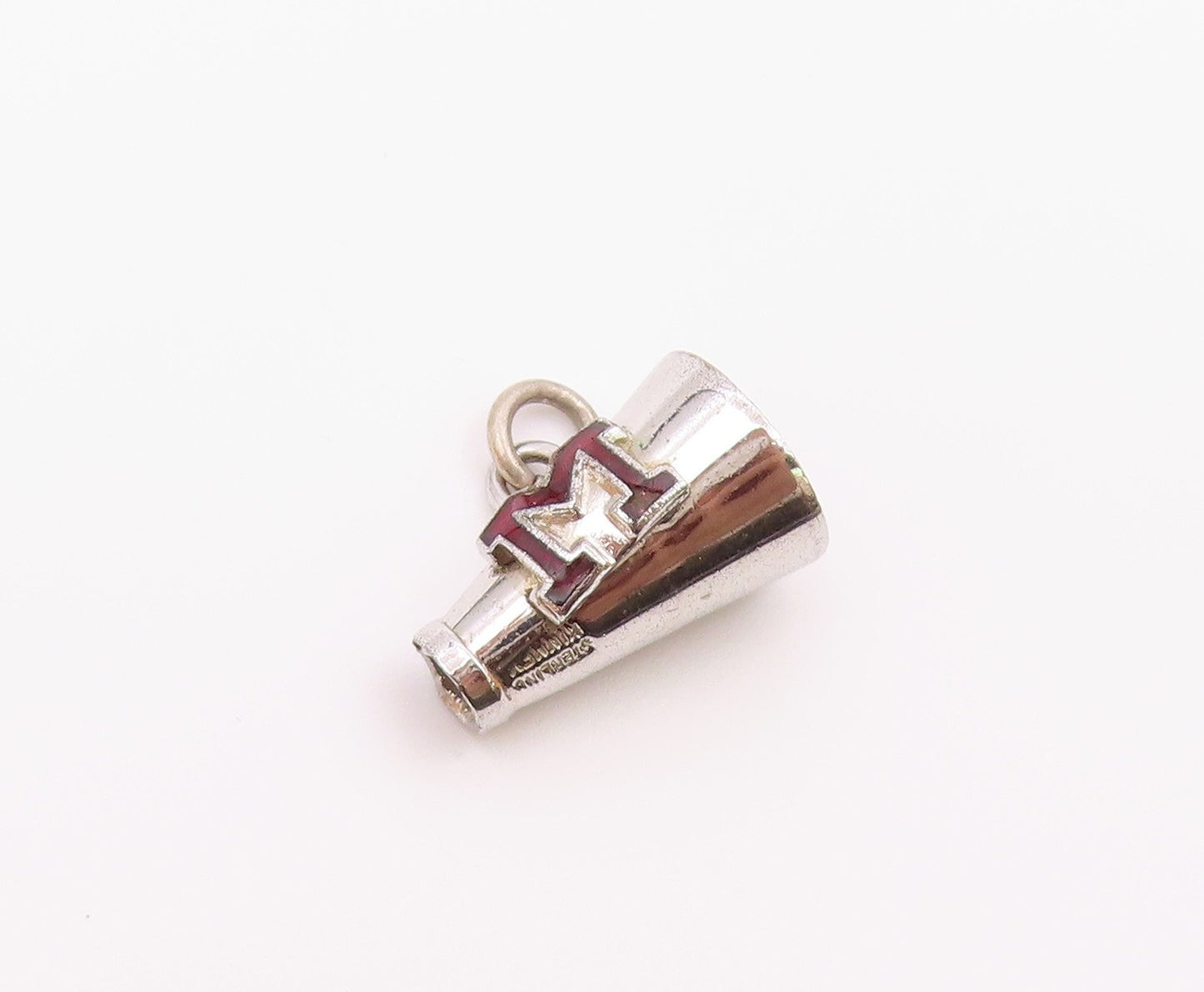 925 Sterling Silver  Vintage Enamel M Mascot Megaphone Pendant  PT21483