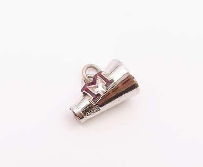 925 Sterling Silver  Vintage Enamel M Mascot Megaphone Pendant  PT21483