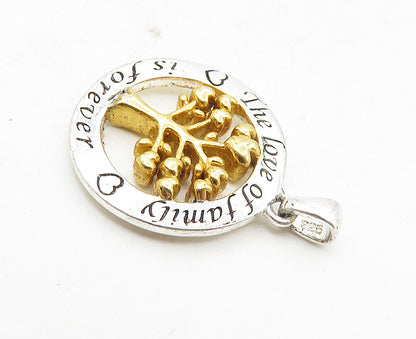 925 Sterling Silver  Petite Two Tone Family Tree Love Quote Pendant  PT7037