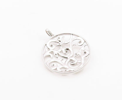 925 Silver  Vintage Openwork Genuine Diamonds Leaf Vine Pendant  PT21563