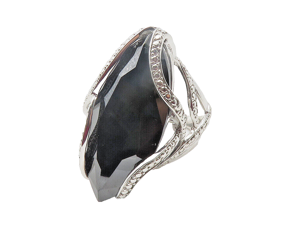 925 Sterling Silver  Large Marquise Cut Hematite Cocktail Ring Sz 7  RG11838