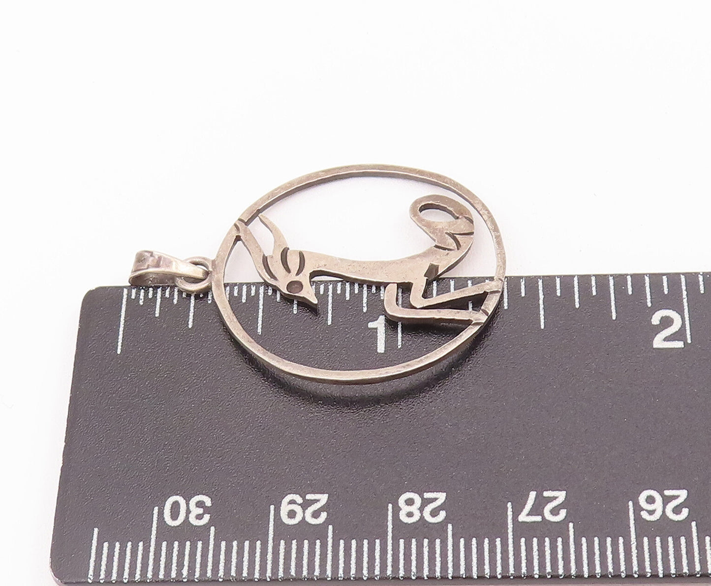 925 Sterling Silver Vintage Pendant Circular Framed Stencil Cut Deer  PT22827