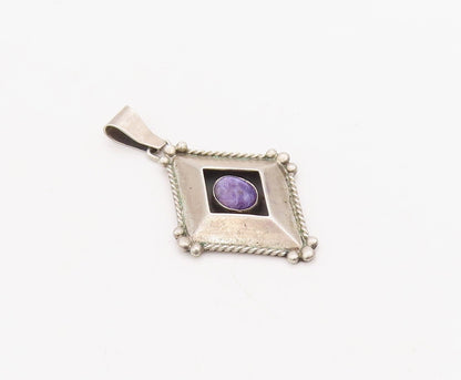 925 Sterling Silver Vintage Pendant RB NAVAJO Carved Diamond Shape Gem  PT23542