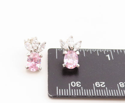925 Sterling Silver Vintage Earrings Elegant Pink & White Topaz Stud  EG14341